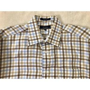 Faconnable Button Down Shirt Men's 7/17.1/2R Long Sleeve Plaid Made in USA